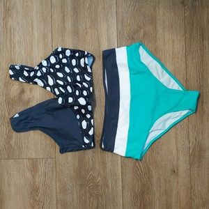 Black & Green Rocky Point V-neck Bikini Set